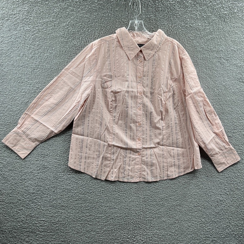 Womens Striped Button Front Blouse 2X Classic Preppy Office Workwear Polished